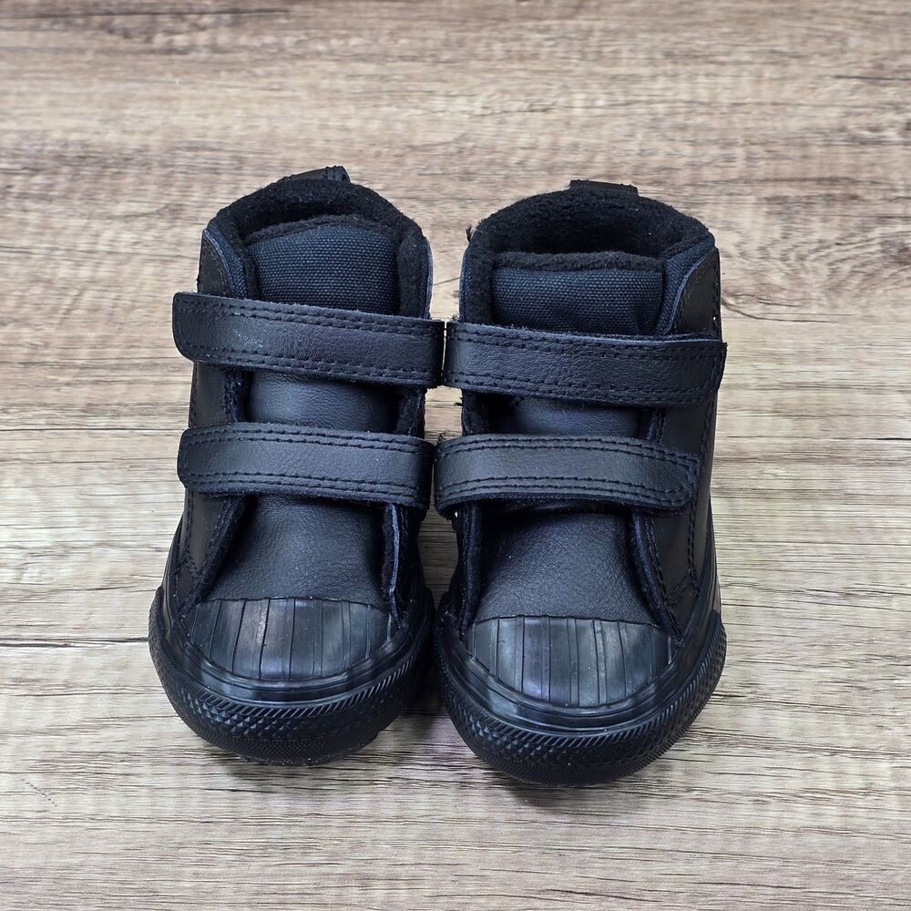 Converse Chuck Taylor All Star Berkshire Toddler's Sz 4 Black Leather Boots NEW - Picture 2 of 9